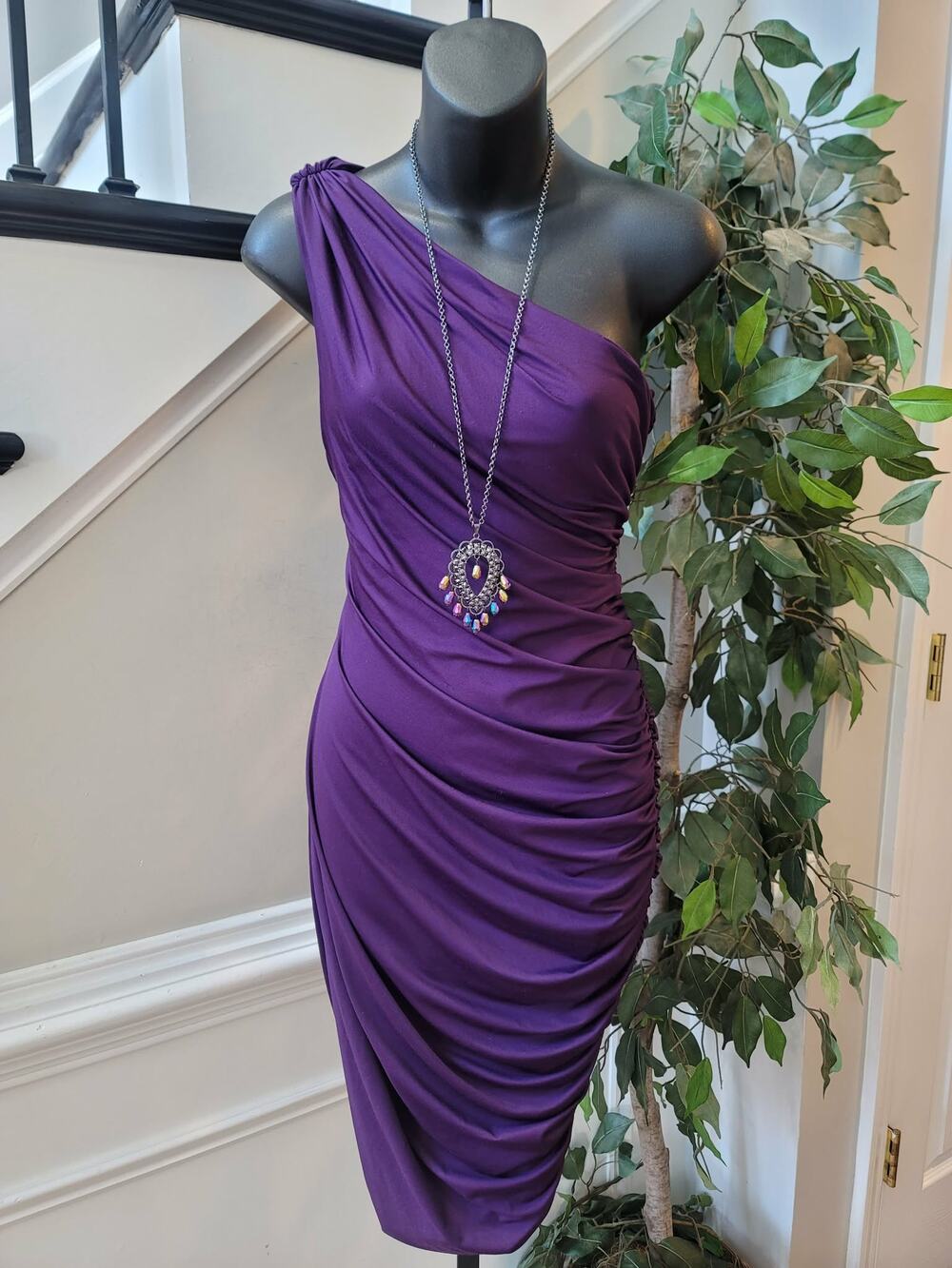 PattyBoutik Bodycon Dress Women's Size Small Purple One Shoulder Polyester